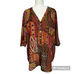 Show Me Your Mumu Peta Tunic V-Neck‎ Blouse Dolman Southwestern Aztec Sz. Small